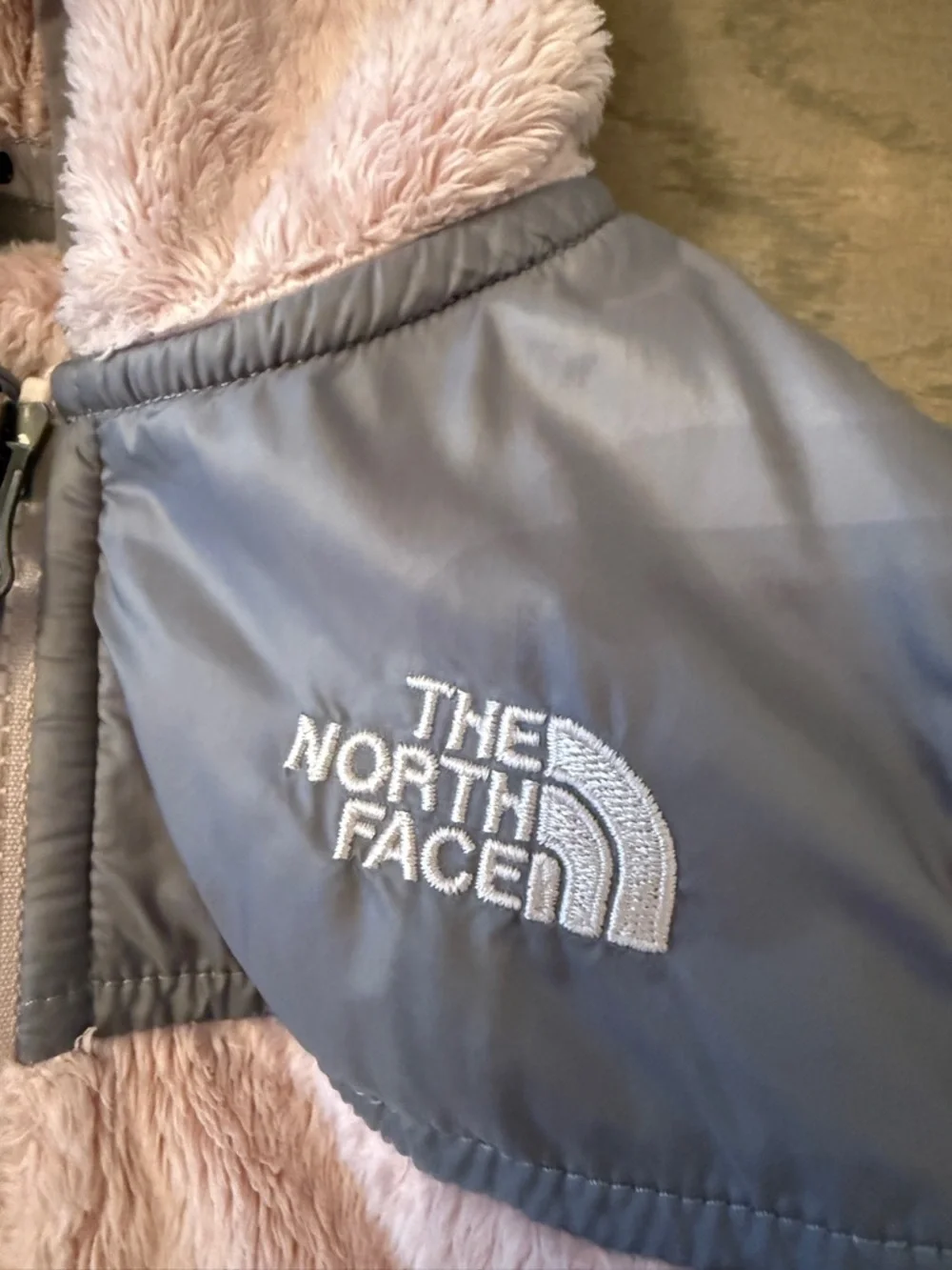 The North Face Kids Pink Hooded Fleece Jacket with Gray Yoke